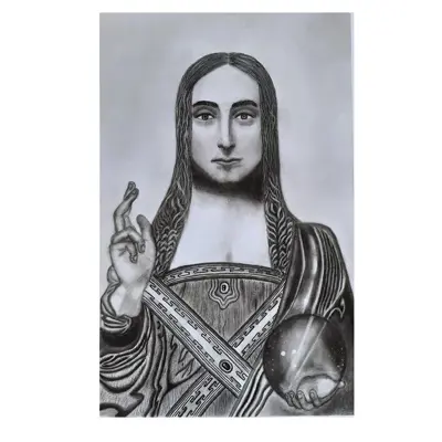 فروش نقاشی سیاه قلم منسوب به حضرت عیسی (ع)کپی از نقاشی سالواتور موندی در ابعادA4 بروی مقوای فابریانو