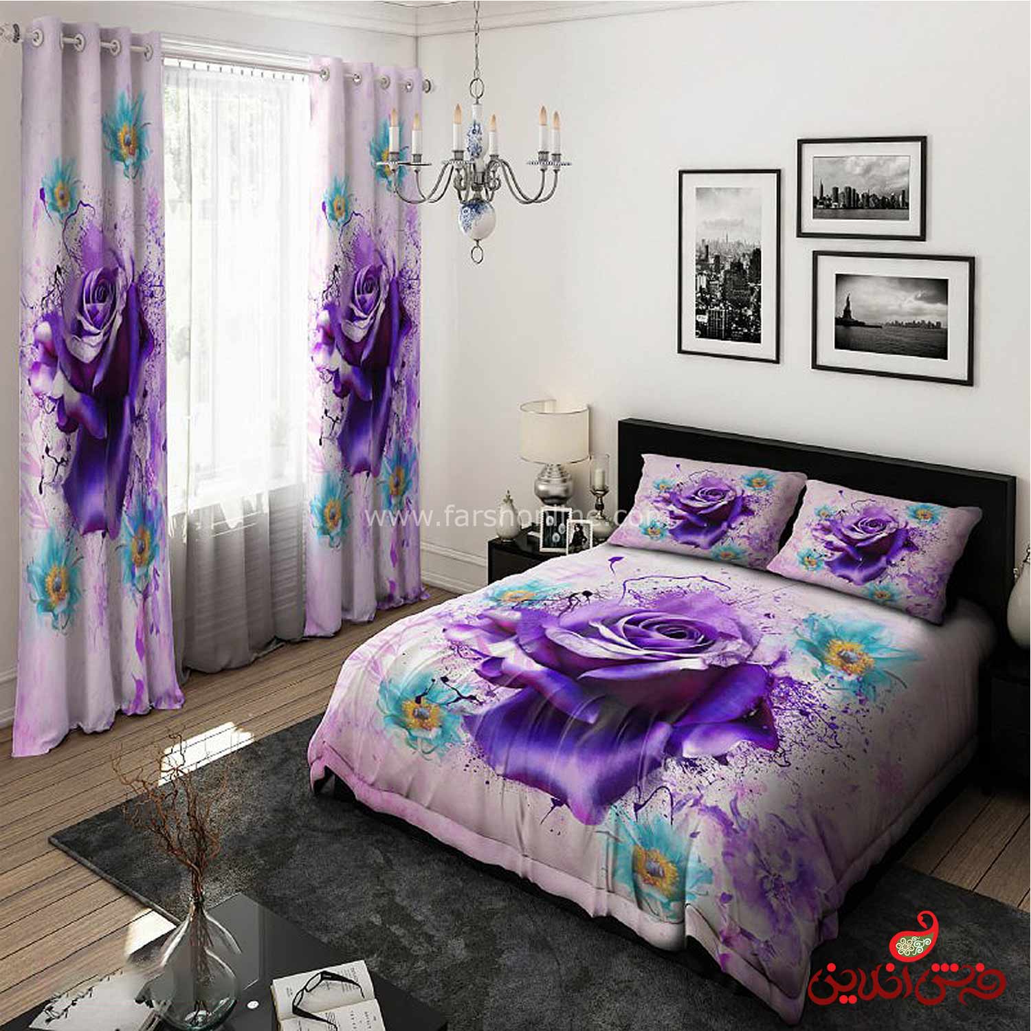 روتختی طرح گل بنفش کد 15211