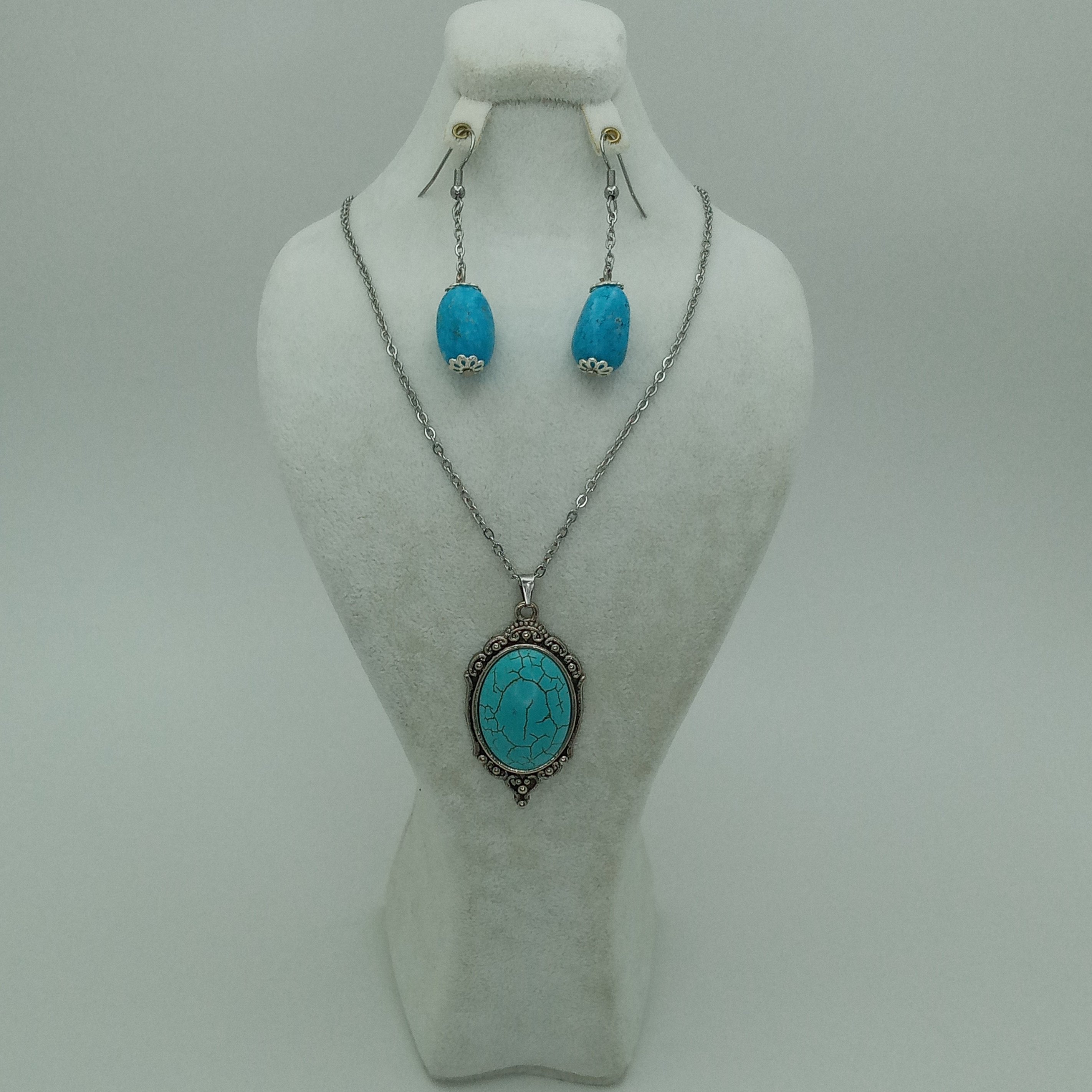 نیم ست فیروزه افغانستان استیل نقره ای رنگ ثابت