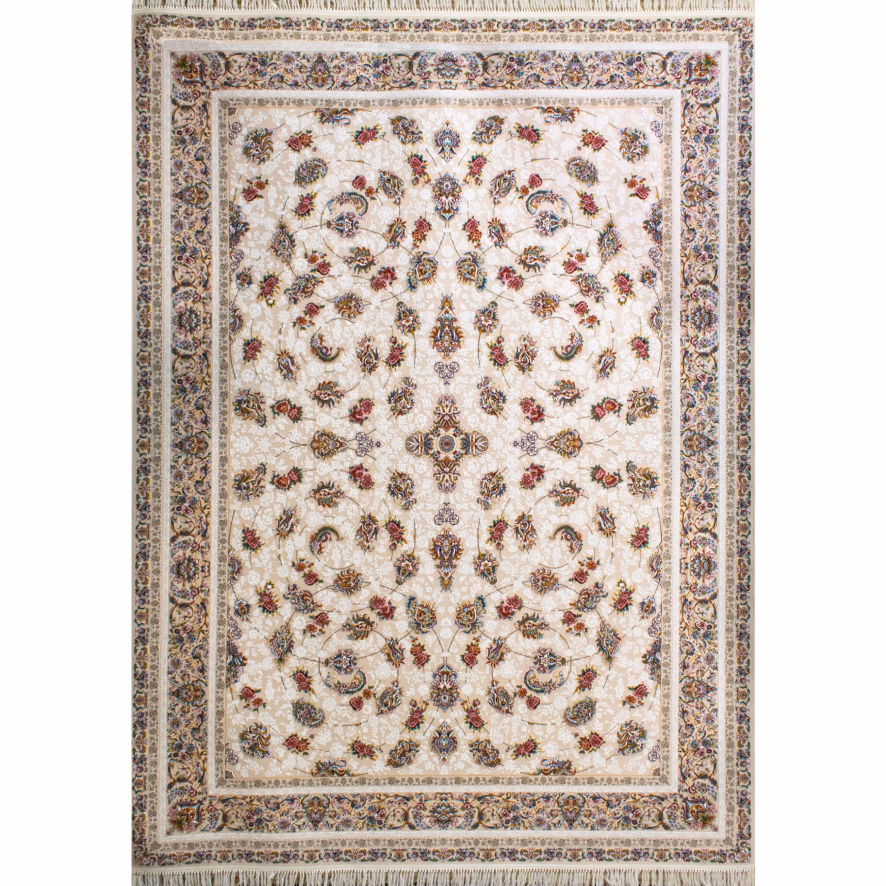 فرش ماشینی افرند 1200شانه گل برجسته زمینه کرم کد 2224 (یک و نیم متری)