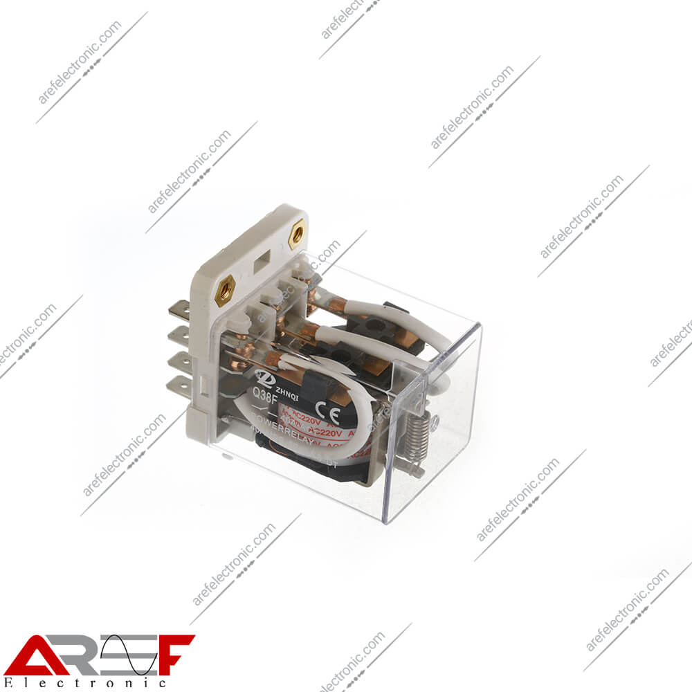 رله پاوری مدل Q38F دارای 220 ولت و 11 پین 3 کنتاکت 40 آمپر - فروشگاه عارف الکترونیک