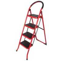 نردبان 4 پله ایران پایه آهنی تاشو با پایه یک تکه اتصال پرچی در سه رنگ طوسی و قرمز و مشکی