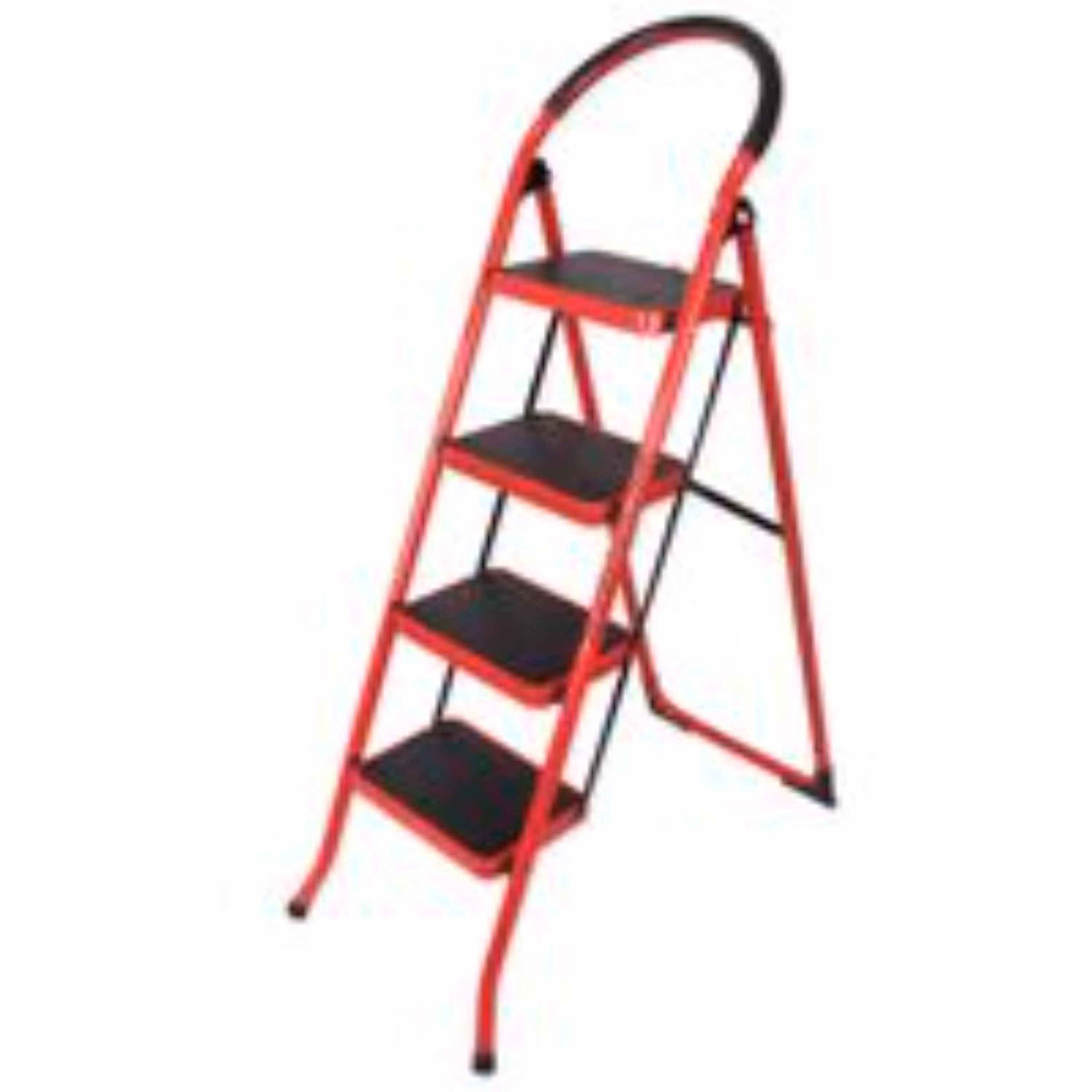 نردبان 4 پله ایران پایه آهنی تاشو با پایه یک تکه اتصال پرچی در سه رنگ طوسی و قرمز و مشکی
