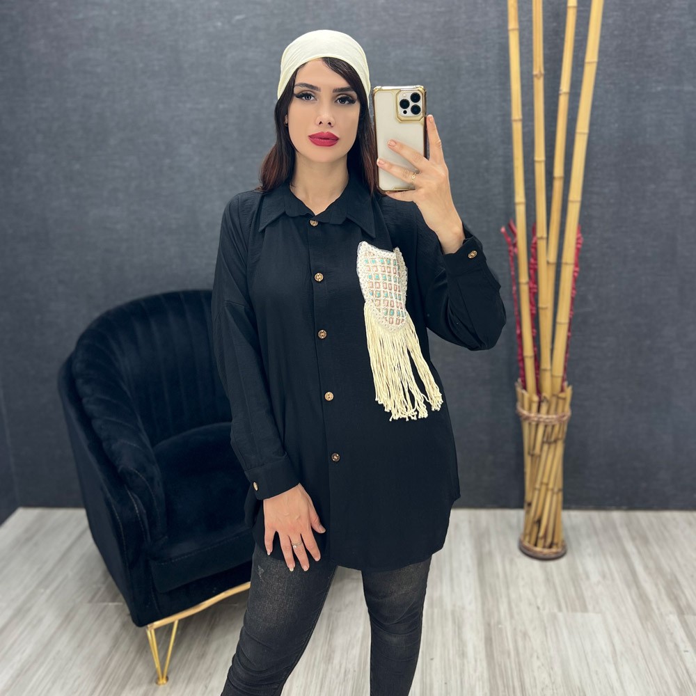 شومیز مانتویی تک جیب مشکی 