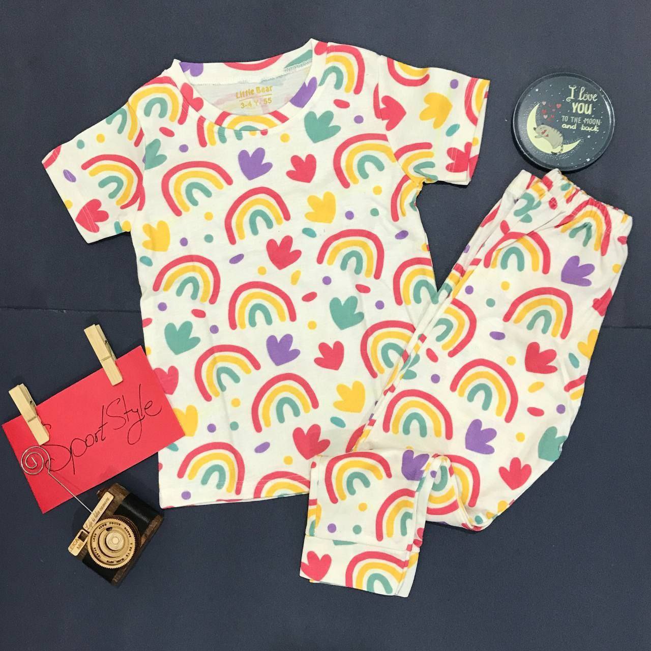 تیشرت شلوار دخترانه رنگین کمان مناسب 3 تا 8 سال 