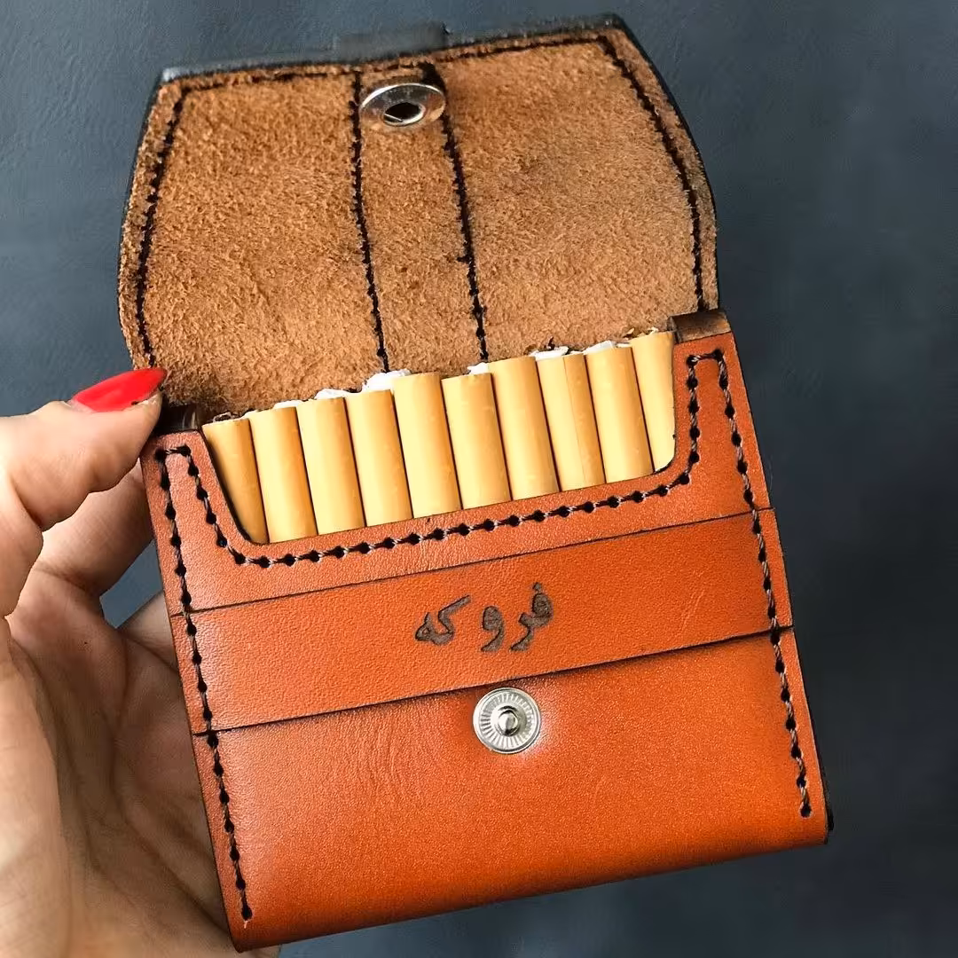 کیف چرم گاوی کیف سیگار دست دوز