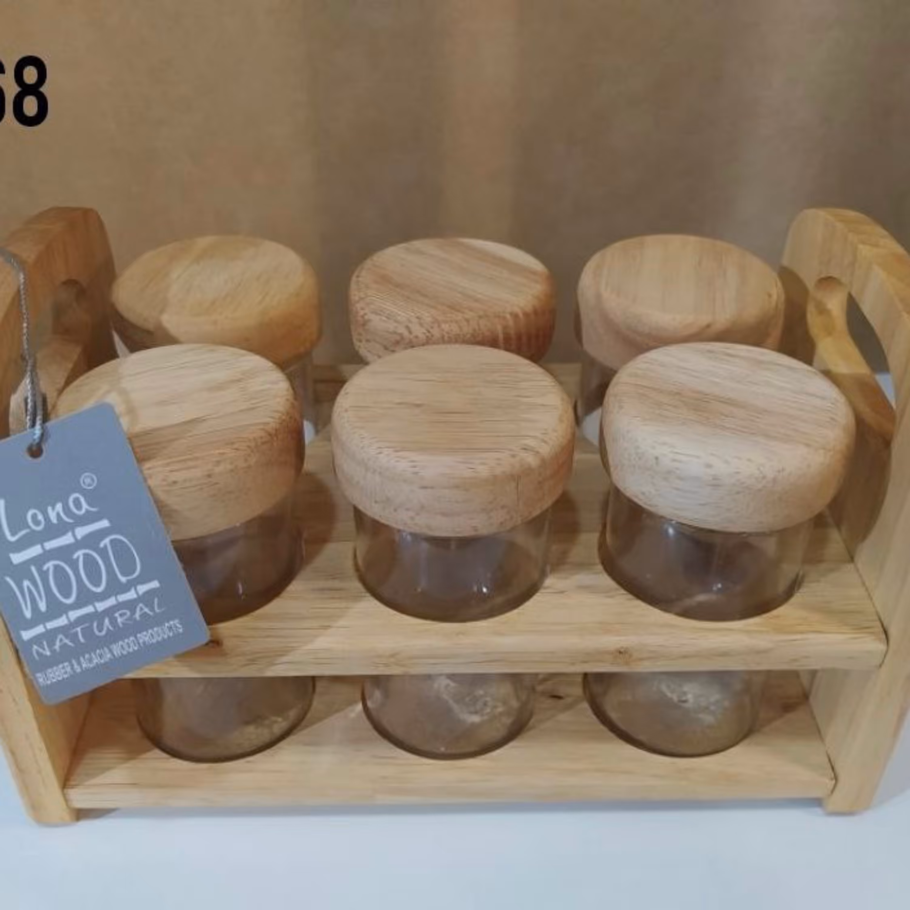 جا ادویه استند دار چوب رابروود و شیشه 6 تایی کد 99068