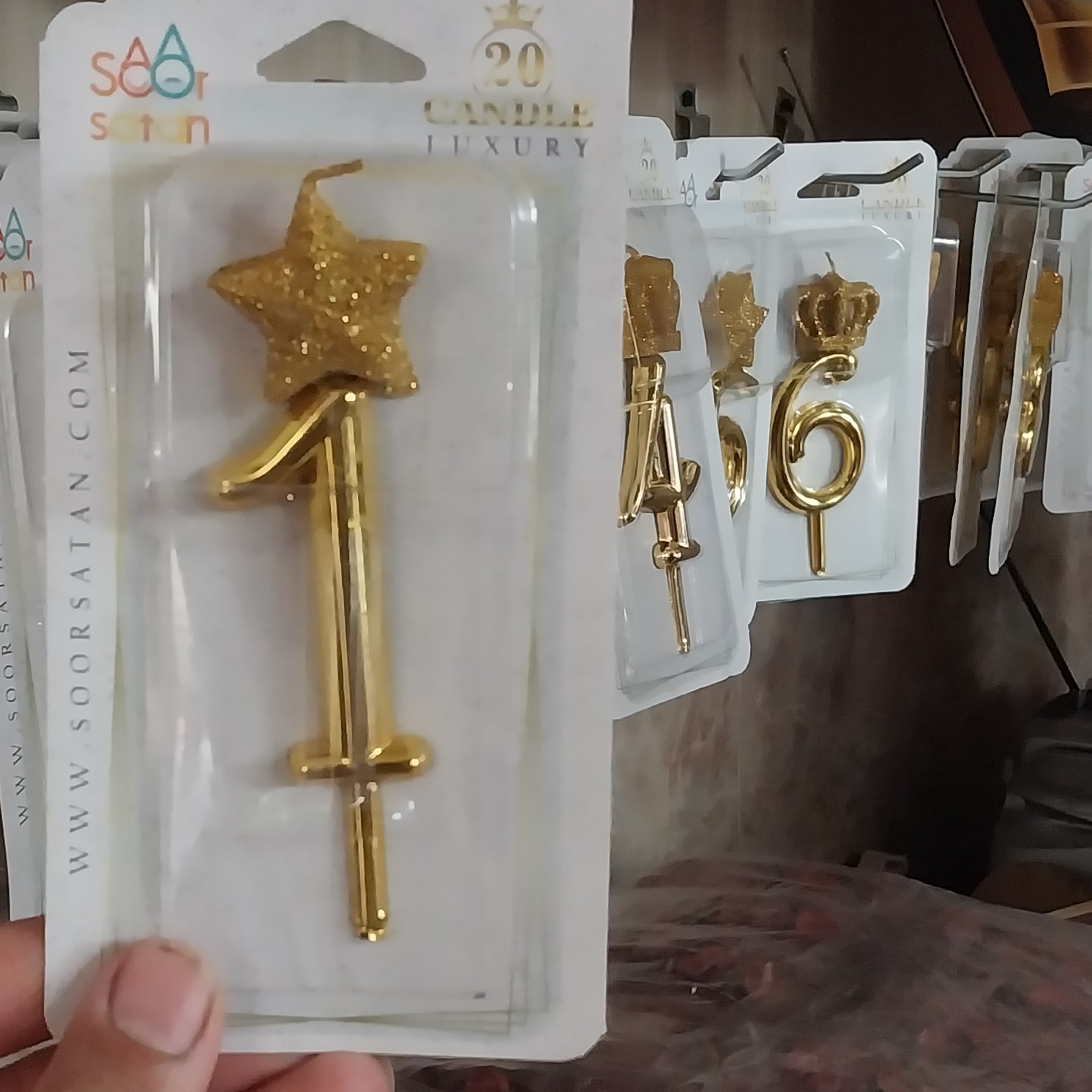 شمع تاج دار  و ستاره دار طلایی عدد 1