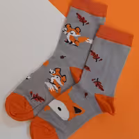 جوراب تا به تا  فانتزی روباهی طوسی نارنجی ضد تعریق فری سایز