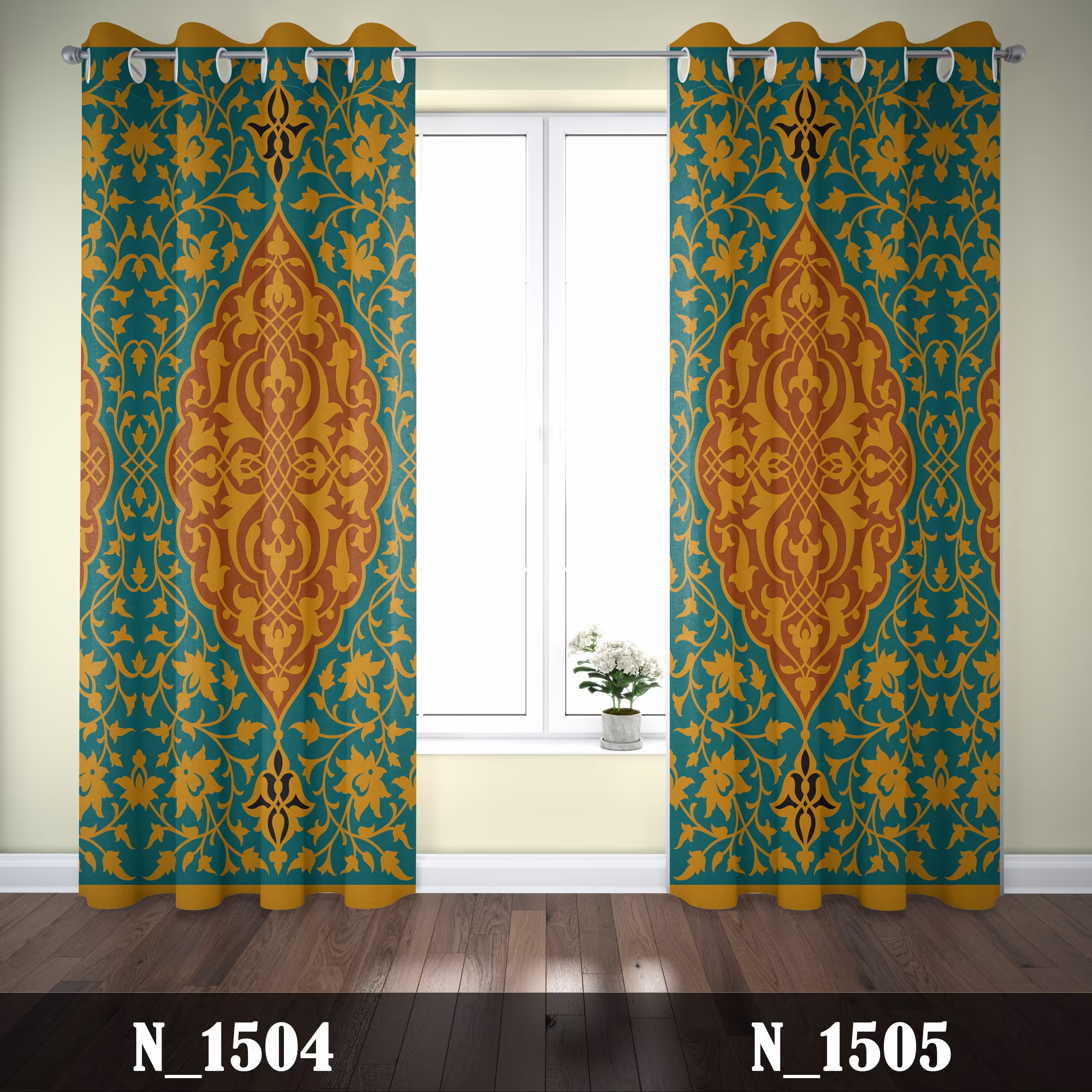 پرده چاپی پانچی طرح سبز  