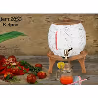 کلمن سرامیکی 6 لیتری رگه طلا ماربل با درب و پایه چوب راش طرح بشکه