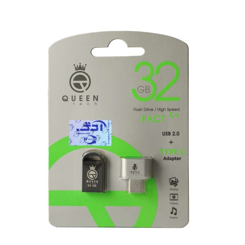 فلش مموری 32 گیگابایت کوئین تک مدل FACT C-PLUS به همراه تبدیل type c (ارسال رایگان)