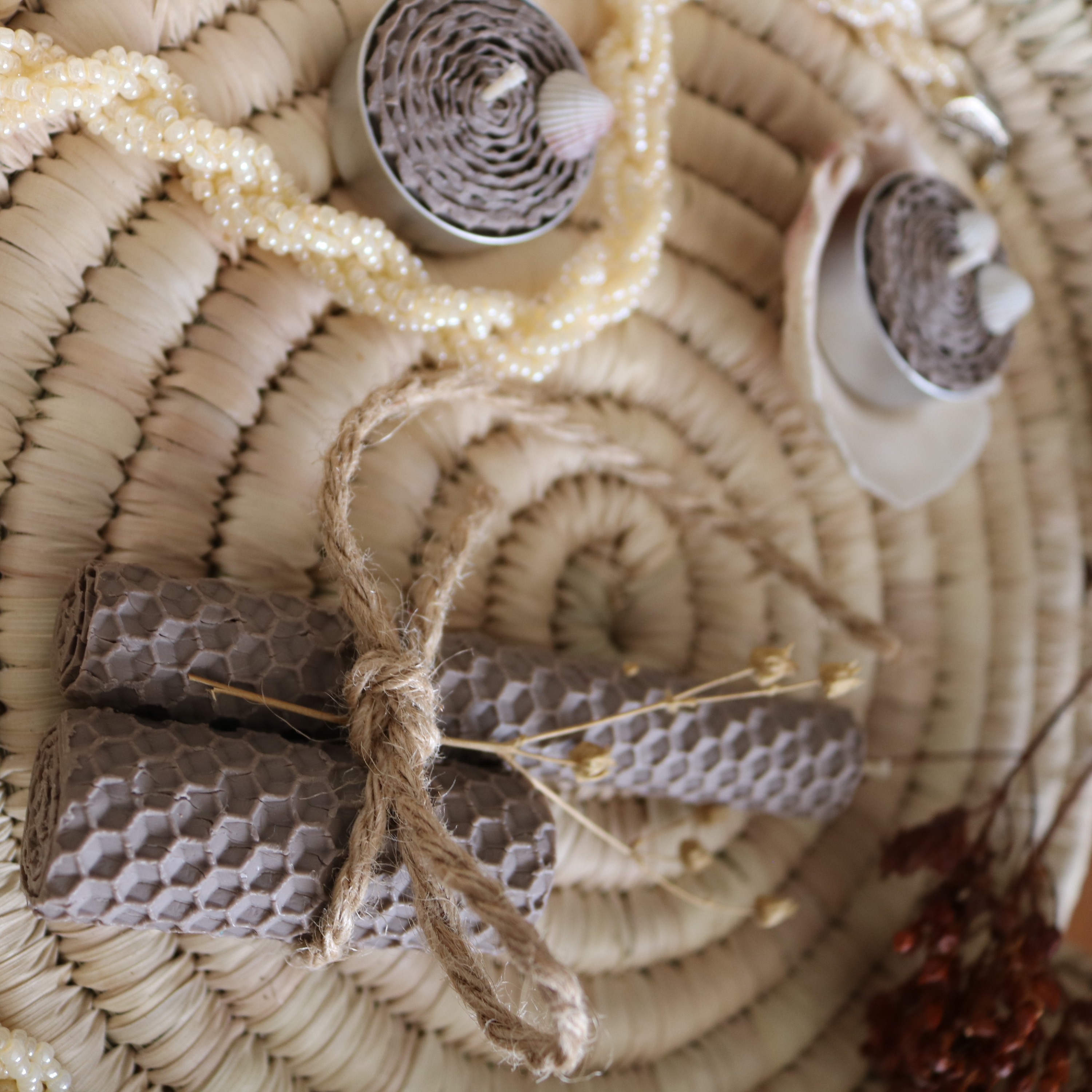 ست شمع موم عسل نسکافه ای