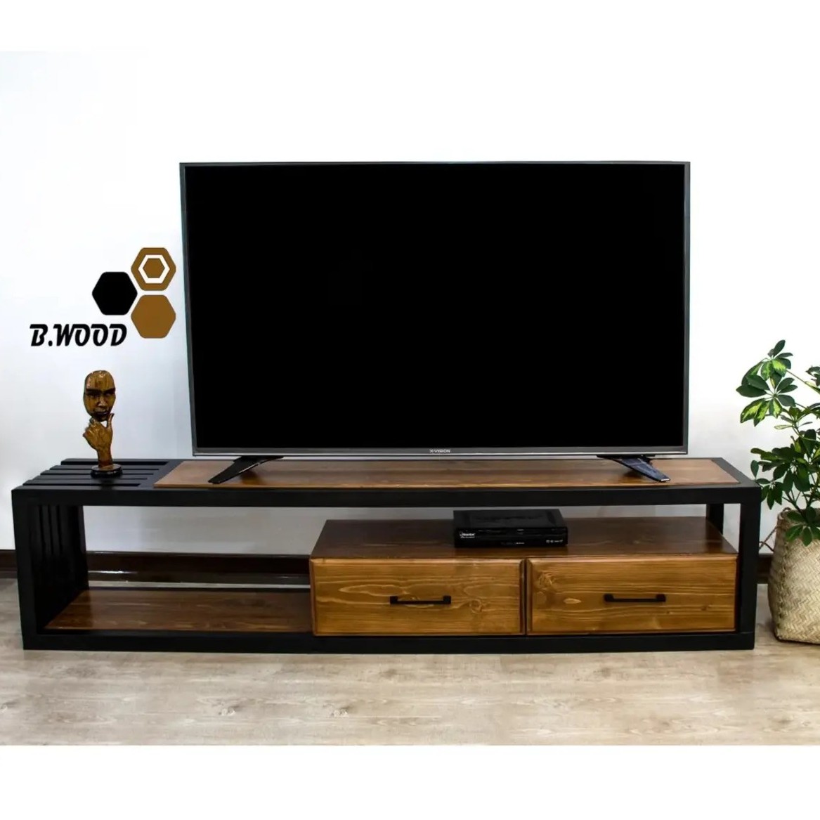 میز تلویزیون چوب و فلز روستیک کد T18