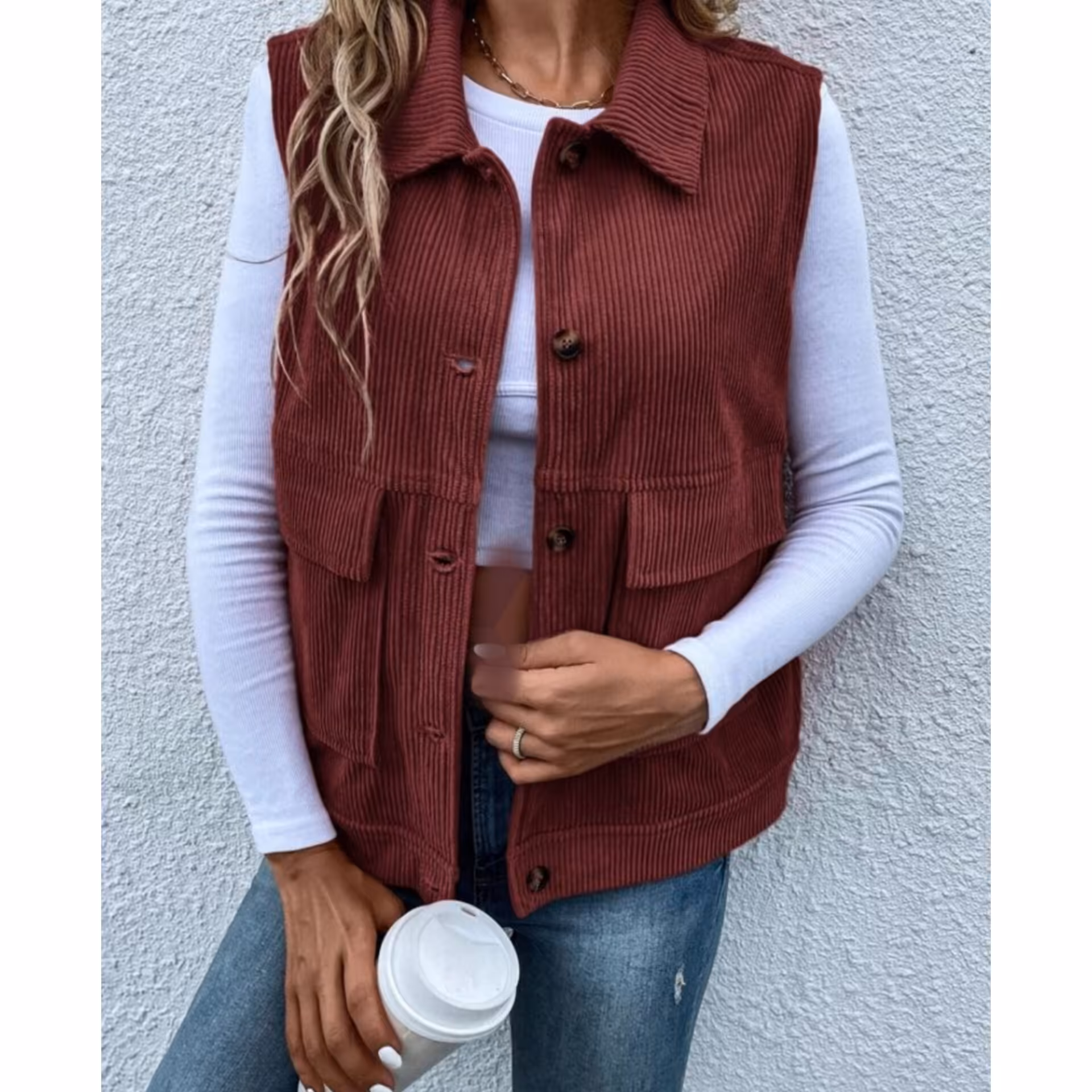 جلیقه وست مخمل کبریتی درشت جیب پاکتی جیگری