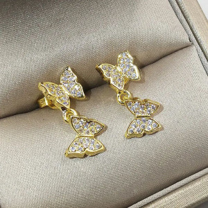 گوشواره طرح آویز پروانه روکش طلا کد E866
