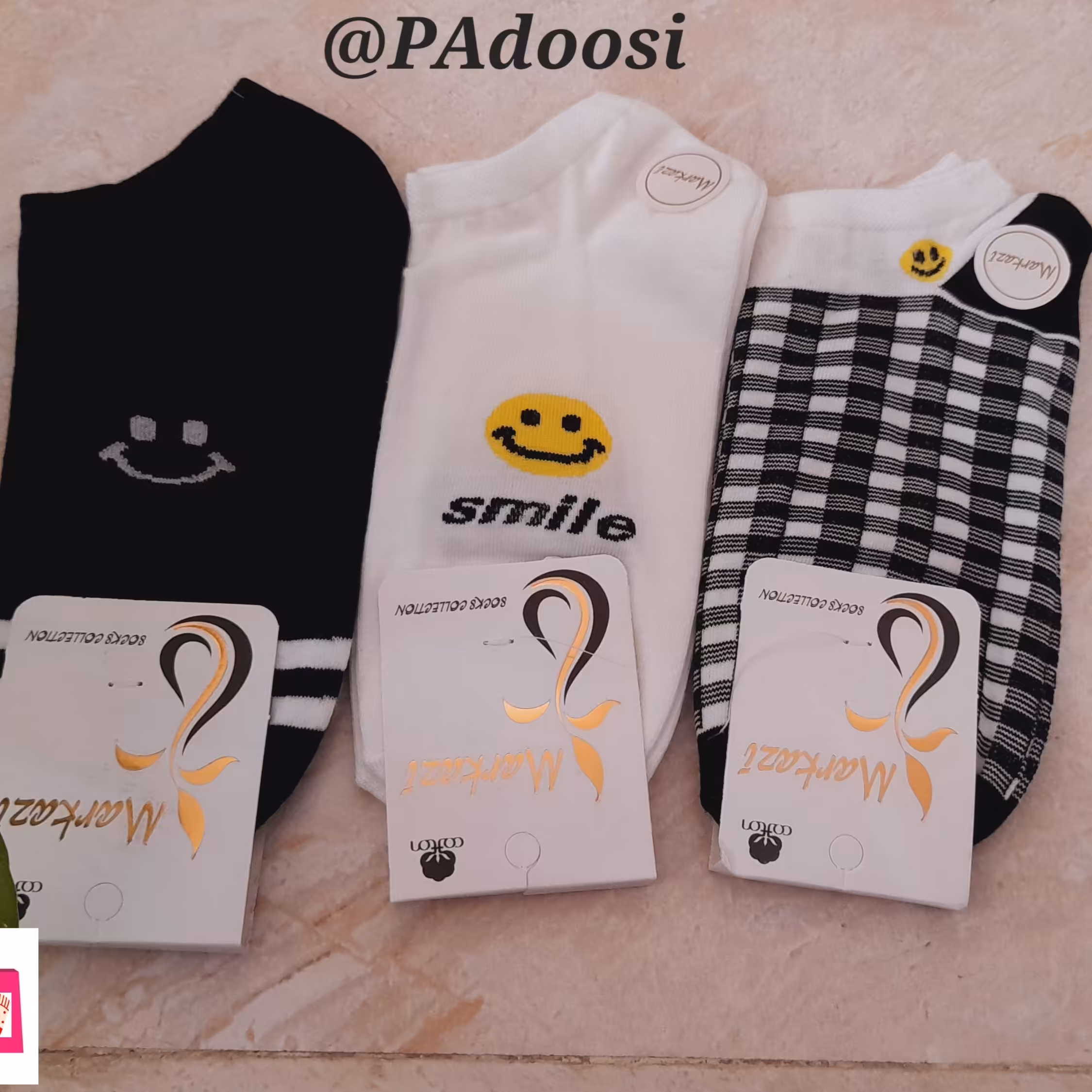 جوراب دخترانه و زنانه طرح ایموجی لبخند و شطرنجی، جنس نخ پنبه