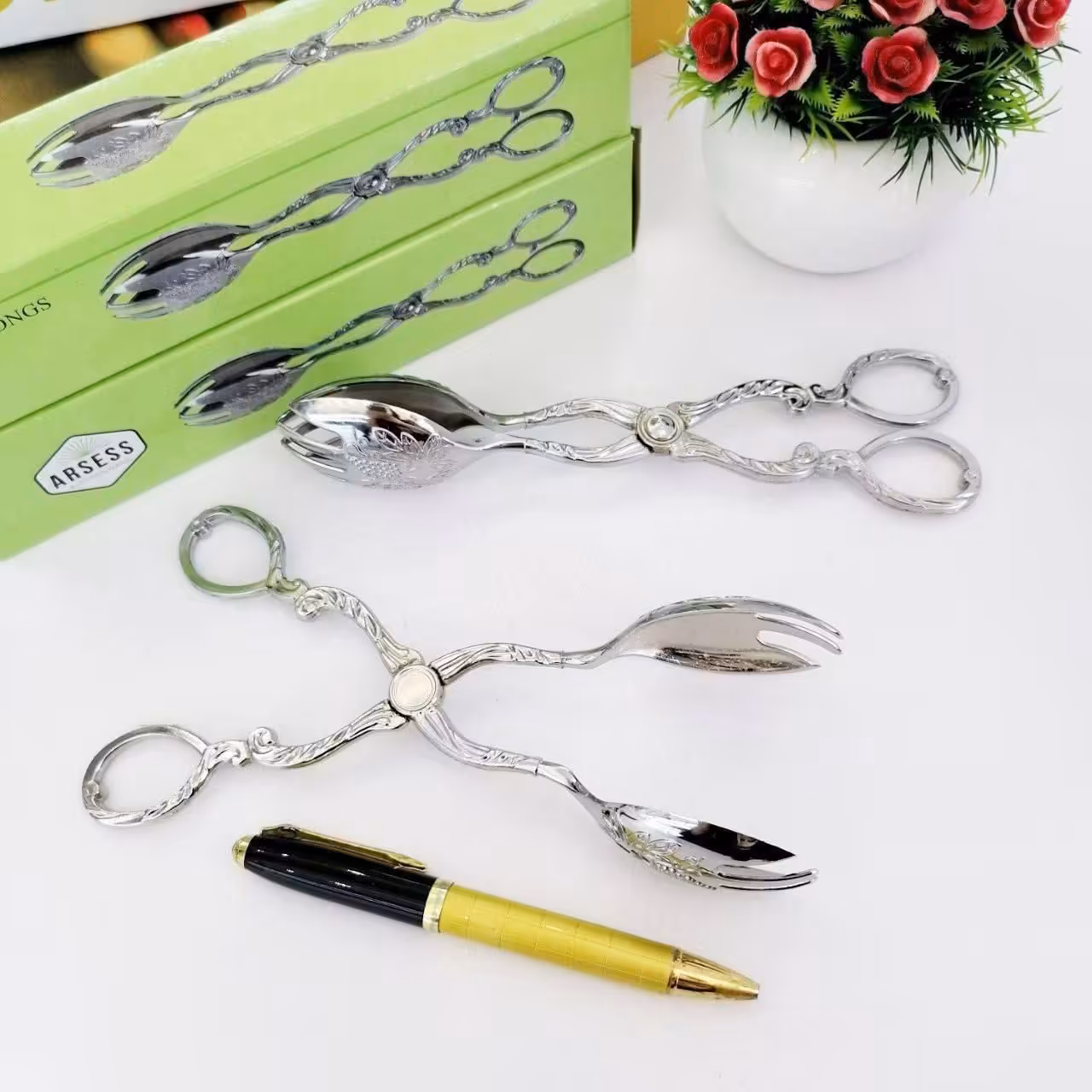 قاشق انبری سالاد، فلزی طرحدار، چنگال سالاد