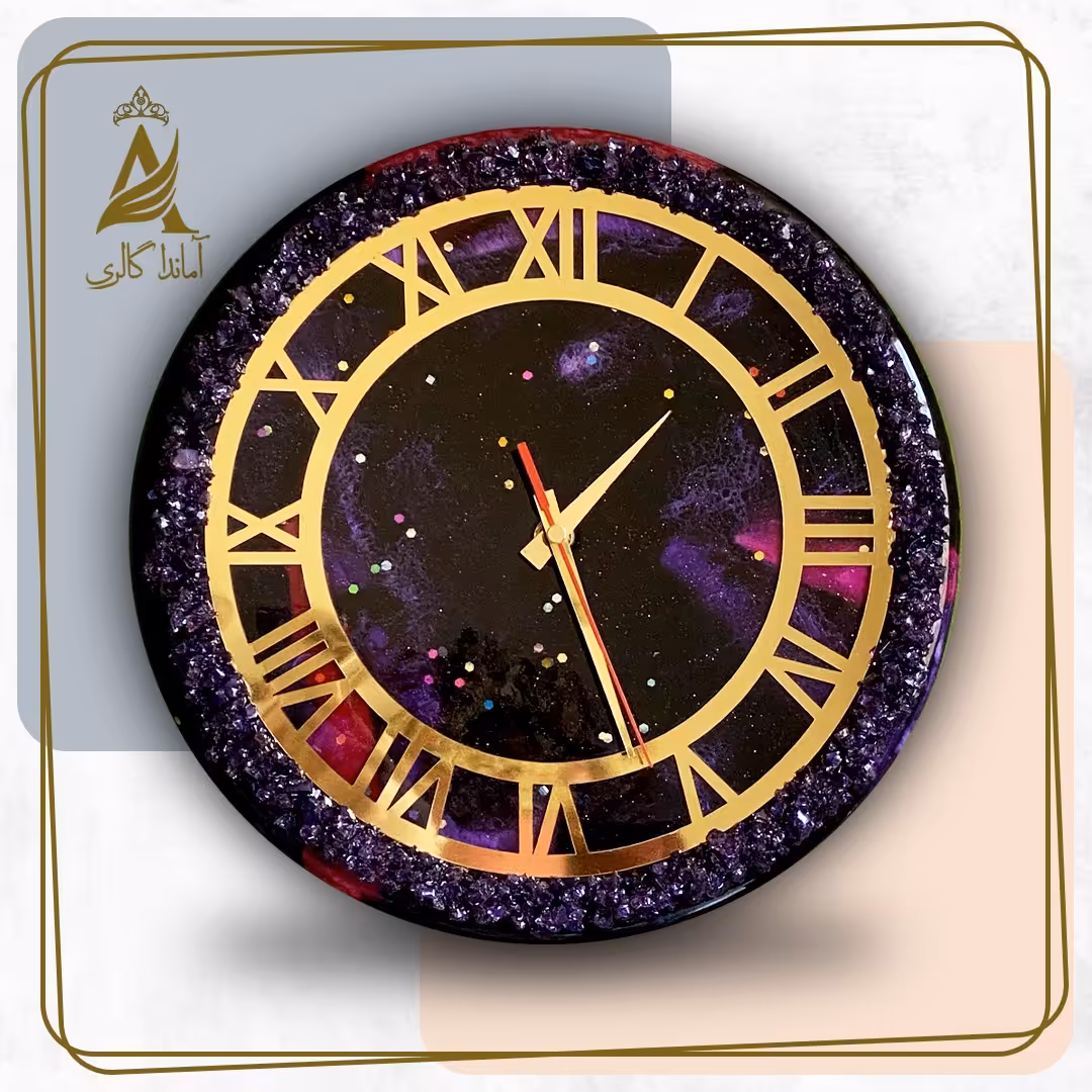 گالری آماندا ساعت دیواری رزینی قطر 55 طرح کهکشان با قابلیت تغییر رنگ