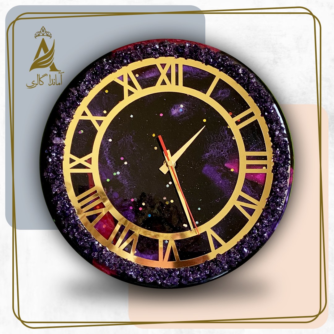 گالری آماندا ساعت دیواری رزینی قطر 55 طرح کهکشان با قابلیت تغییر رنگ