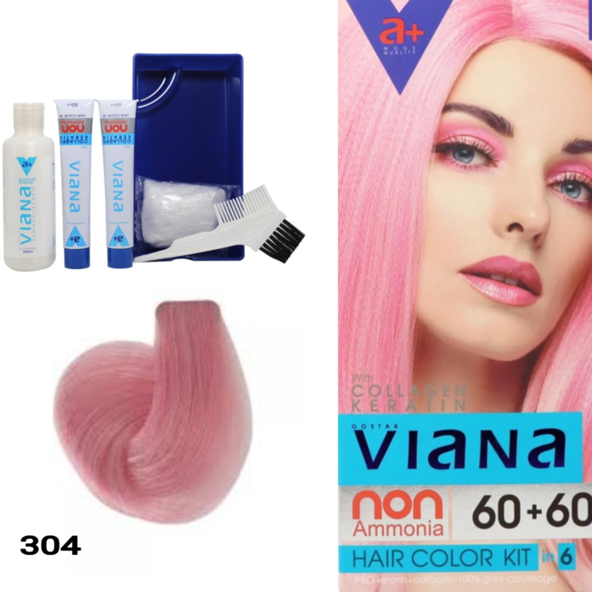 کیت رنگ موی بدون آمونیاک ویانا VIANA 304