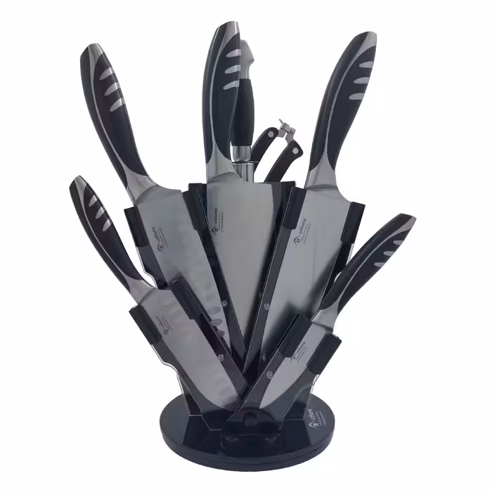 سرویس چاقو آشپزخانه 8 پارچه یونی هوم Unihome، تیغه ضخیم، بسیار تیز، مشکی BDL3277