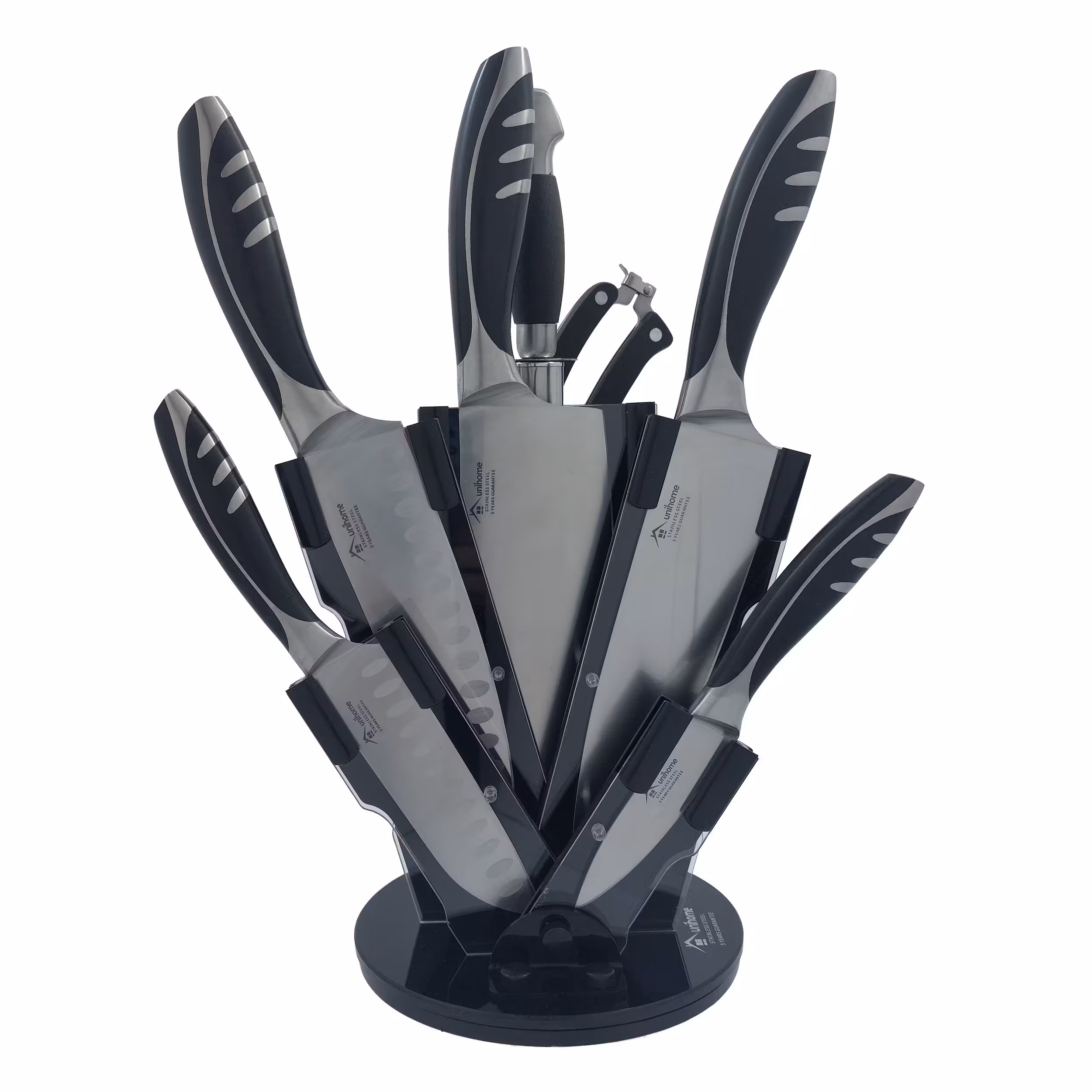سرویس چاقو آشپزخانه 8 پارچه یونی هوم Unihome، تیغه ضخیم، بسیار تیز، مشکی BDL3277