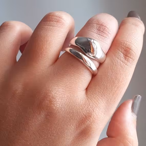 انگشتر دوتایی زنانه مجلسی پک انگشتر نقره ای جنس  استیل