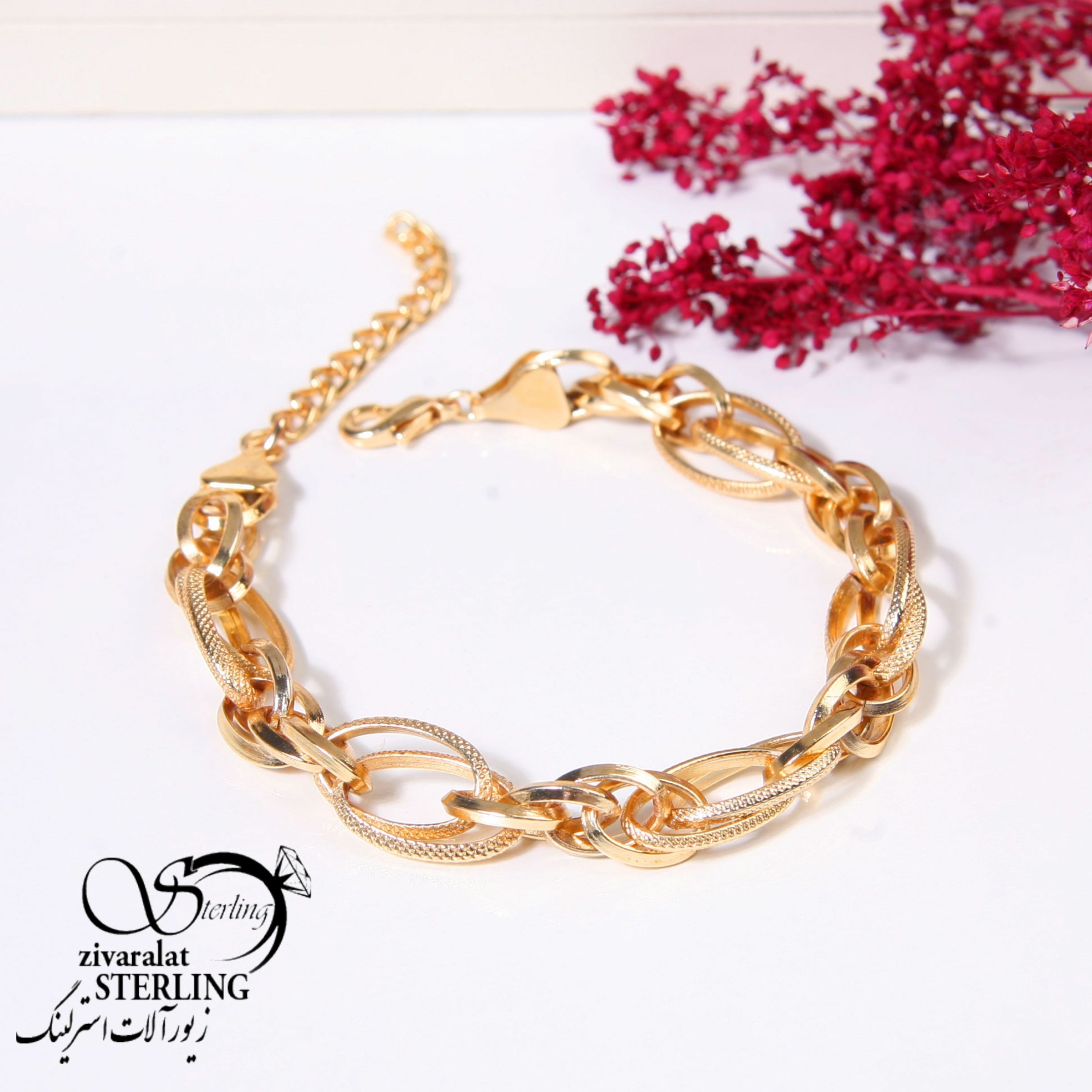 دستبند طرح طلا طرح زنجیر طرح دار بدون حساسیت و ثبات رنگ بالا کد5057