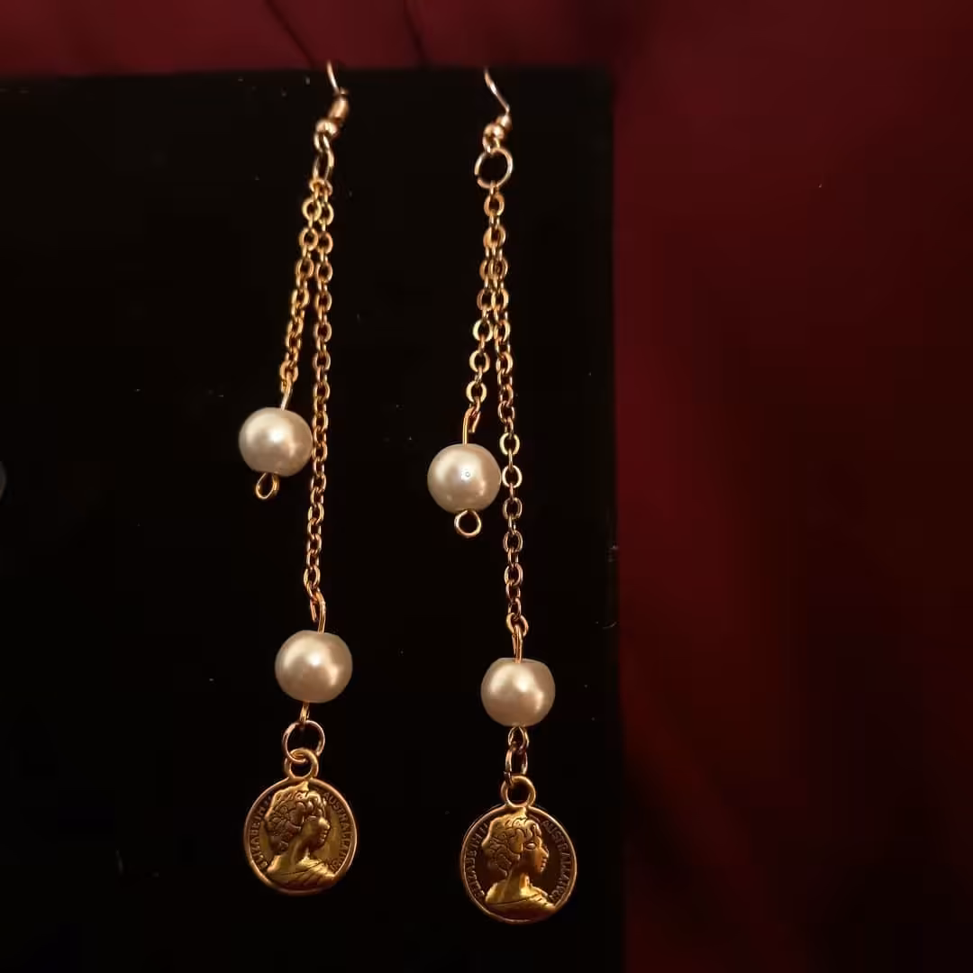 گوشواره آویز سکه و مروارید