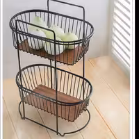 سبد سیب زمینی و پیاز دو طبقه بیضی کف چوبی برند miss marry 