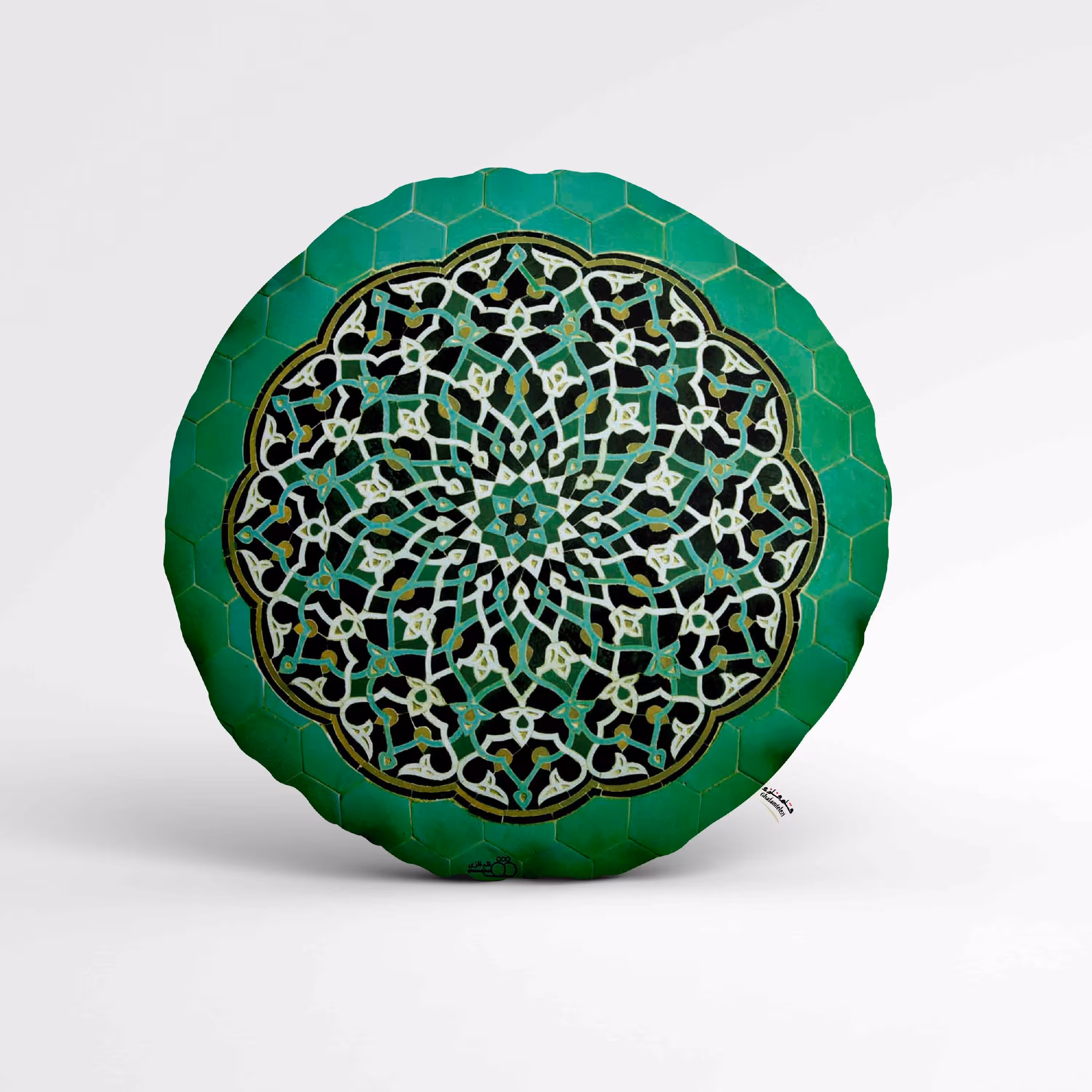 کوسن  دایره 45.45 مخمل طرح مسجد جامع یزد سبز