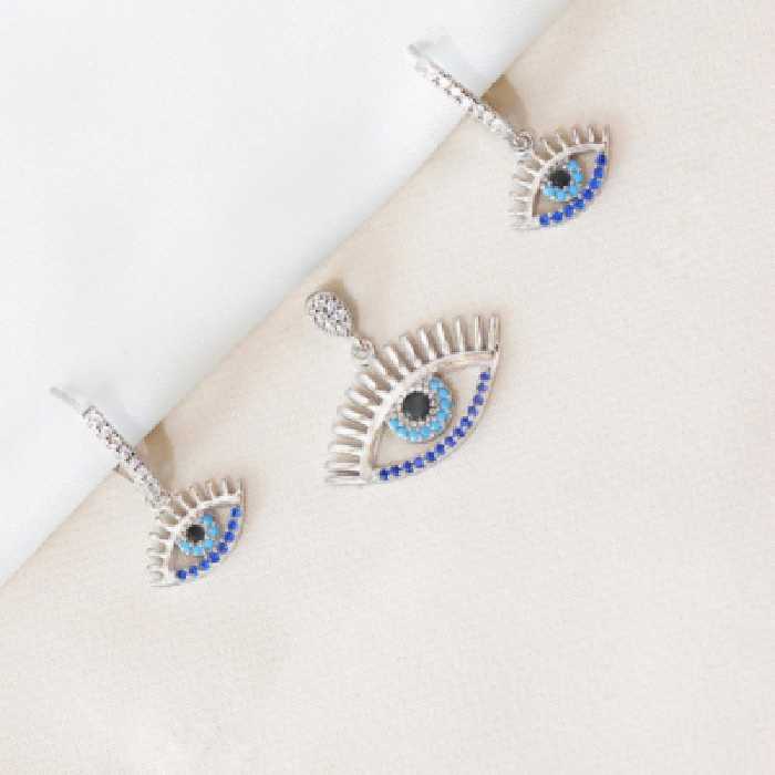 نیمست نقره طرح تک چشم درشت با روکش طلا سفید کد 1617