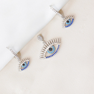 نیمست نقره طرح تک چشم درشت با روکش طلا سفید کد 1617