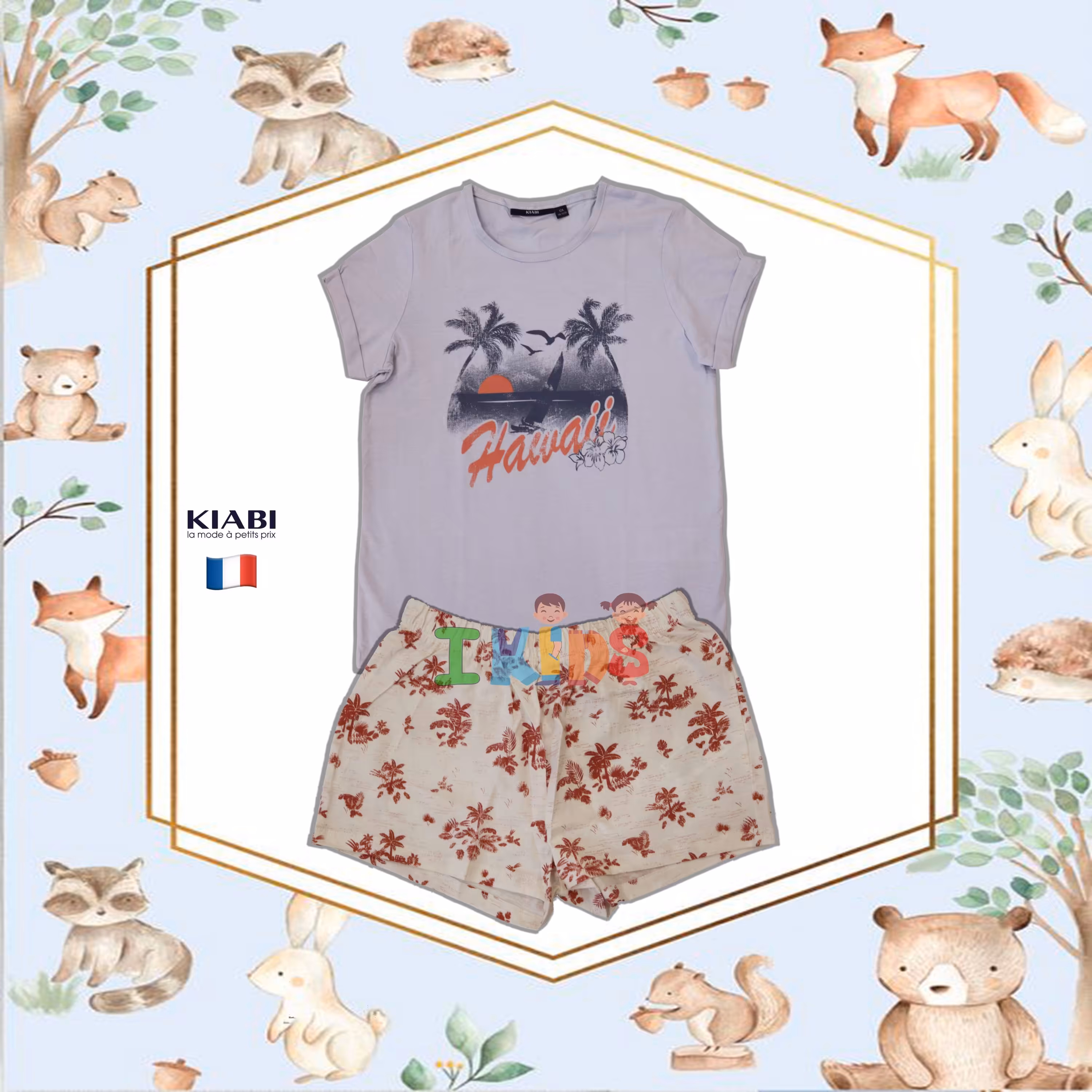 ست تابستانه دخترانه بولیز شلوارک 12 تا 14 سال برند کیابی - kiabi کشور فرانسه