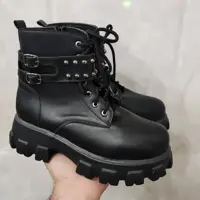 نیم بوت دخترانه لژدار سایز 38 با کمربند تزیین شده دارای زیپ و بند ، کیف و کفش زرد _زردشوز