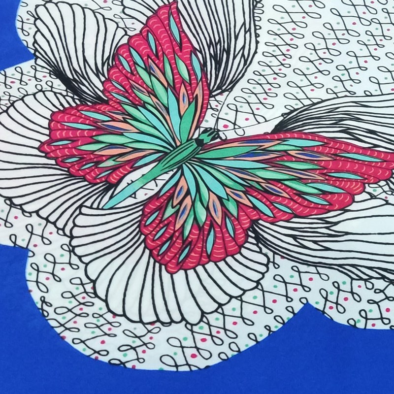 شال کرپ نخ زمینه آبی (رقص پروانه ها)