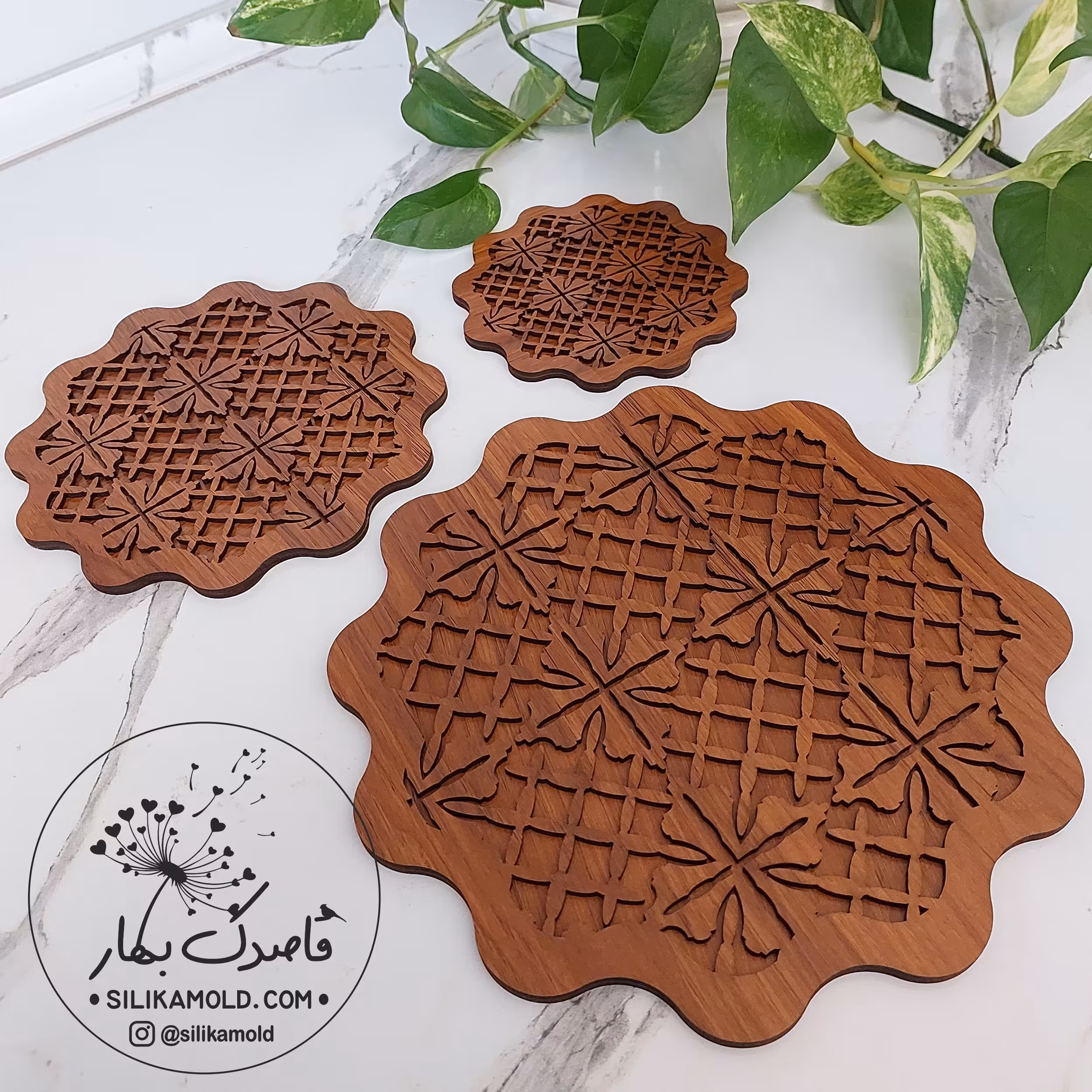 ست چوبی  زیرقابلمه ای، زیر کتری و زیر لیوانی