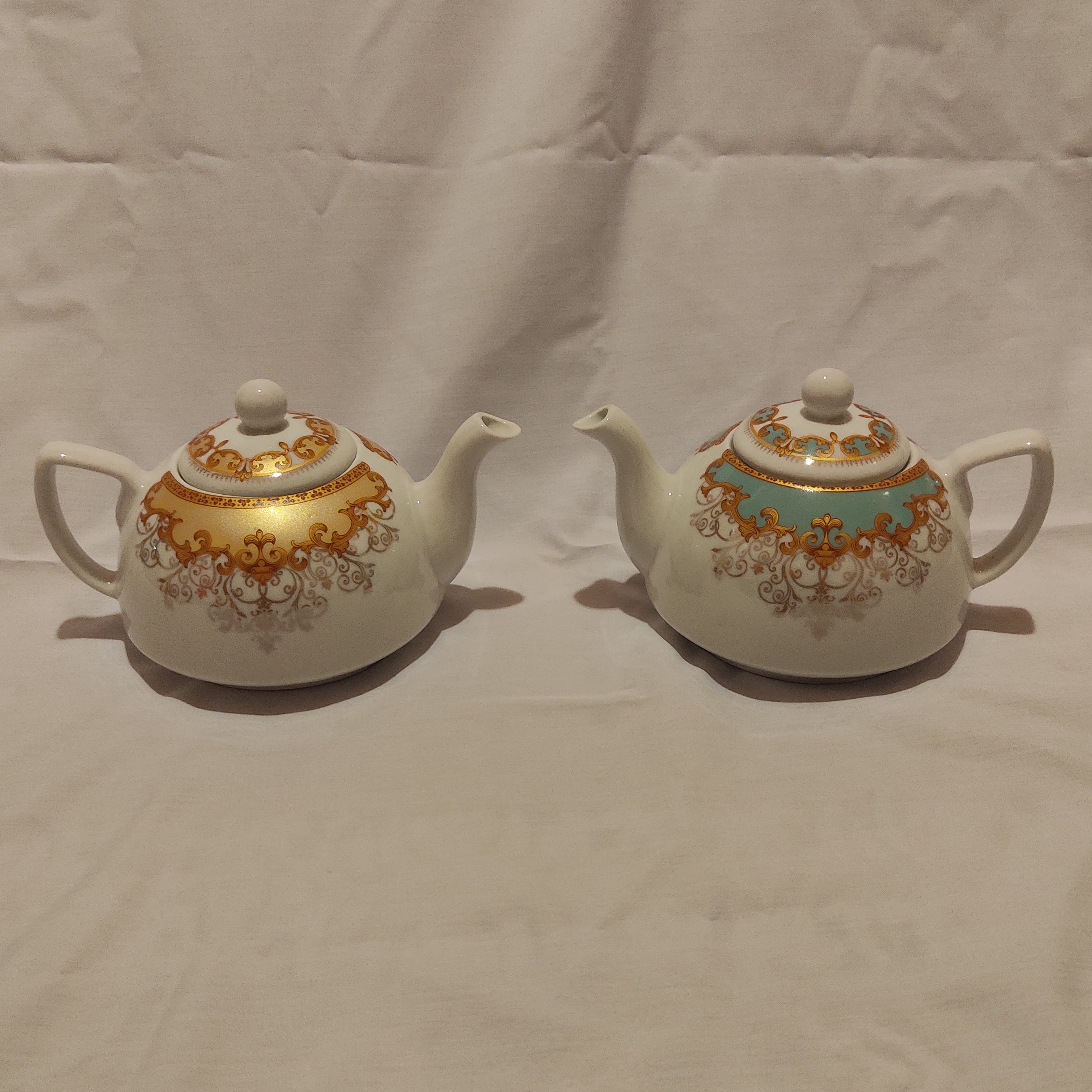 قوری چینی مخصوص کتری شیردار، در دو رنگ طلایی و فیروزه ای