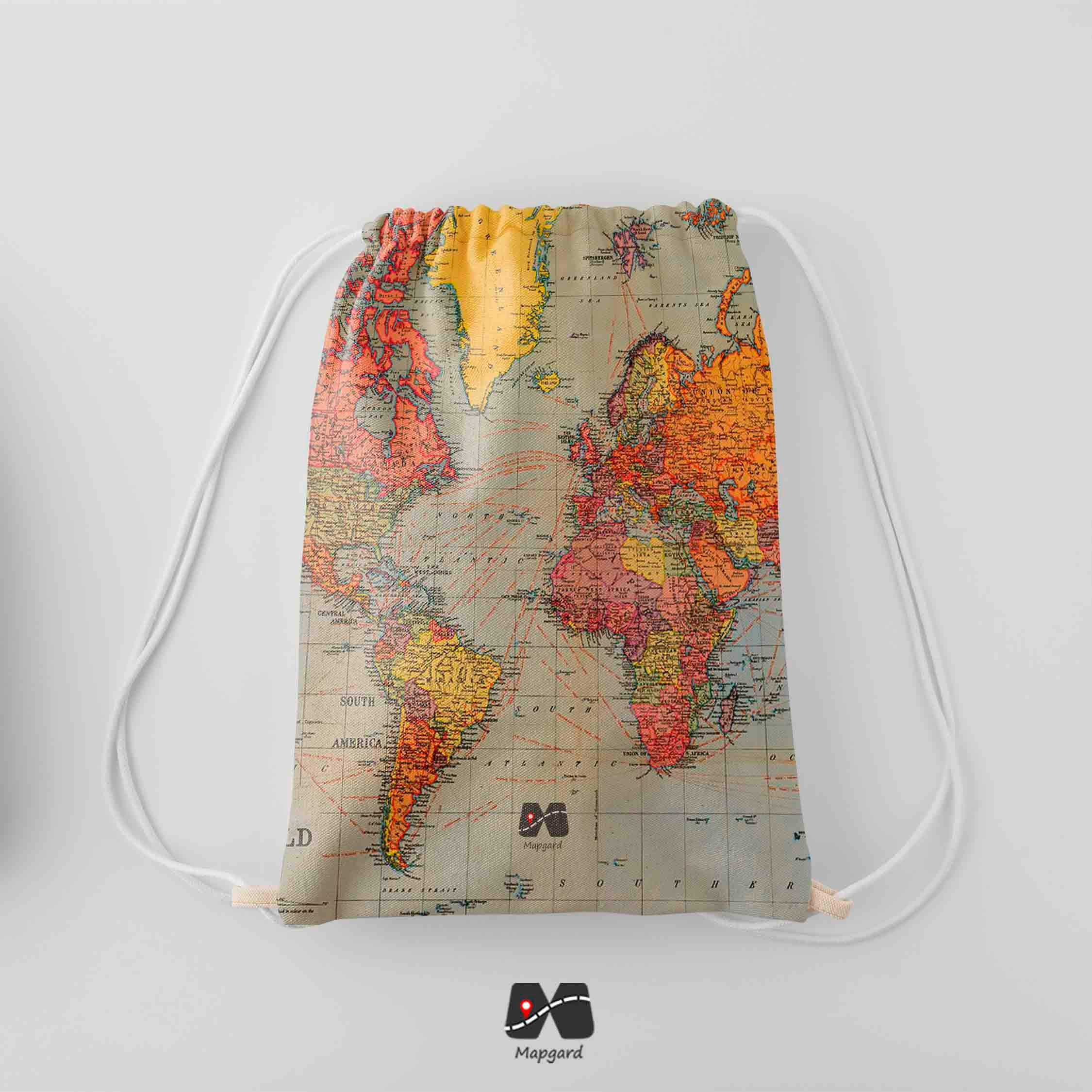 کوله پشتی مخمل طرح نقشه جهان وینتیج مپگرد