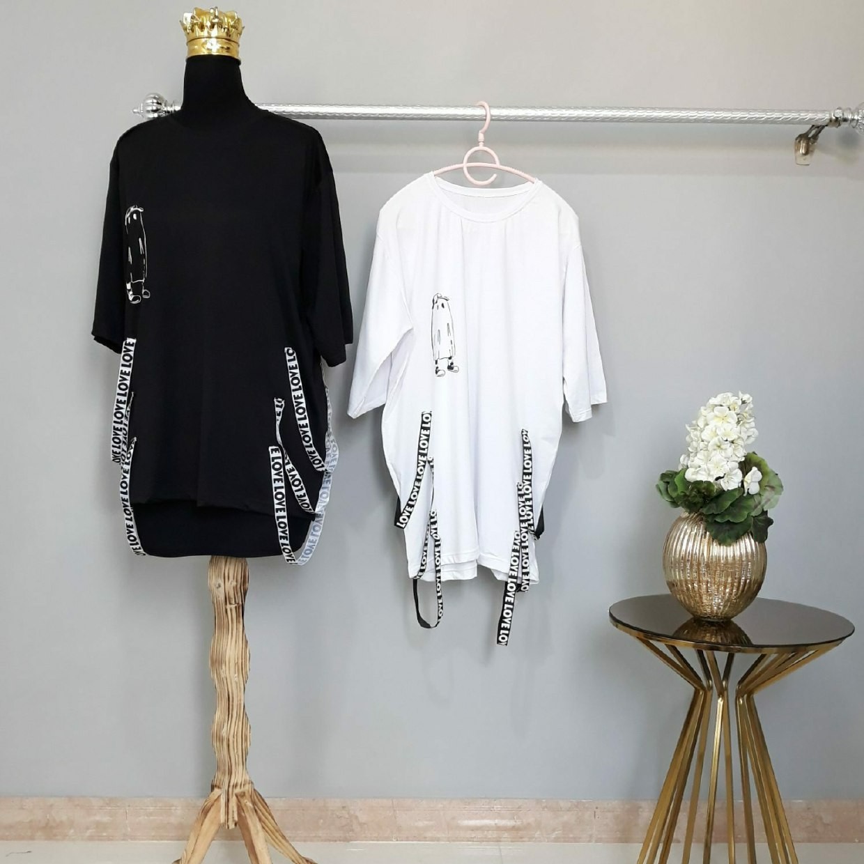 تیشرت لش زنانه و دخترانه و پسرانه فری سایز تا48 جنس ویسکوز سفید مشکی