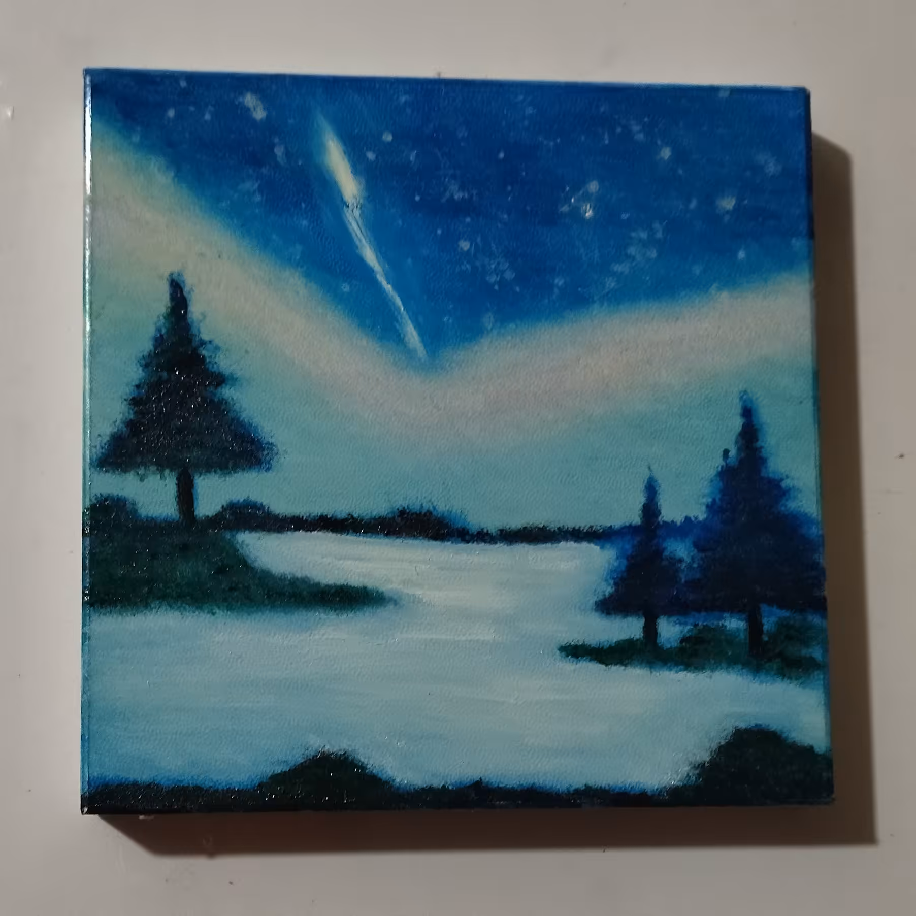 منظره برفی رنگ روغن روی چوب