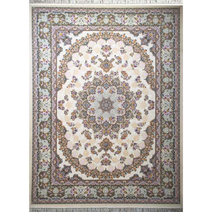 فرش ماشینی افرند 1200 شانه گل برجسته زمینه کرم کد 2221 (دوازده متری)