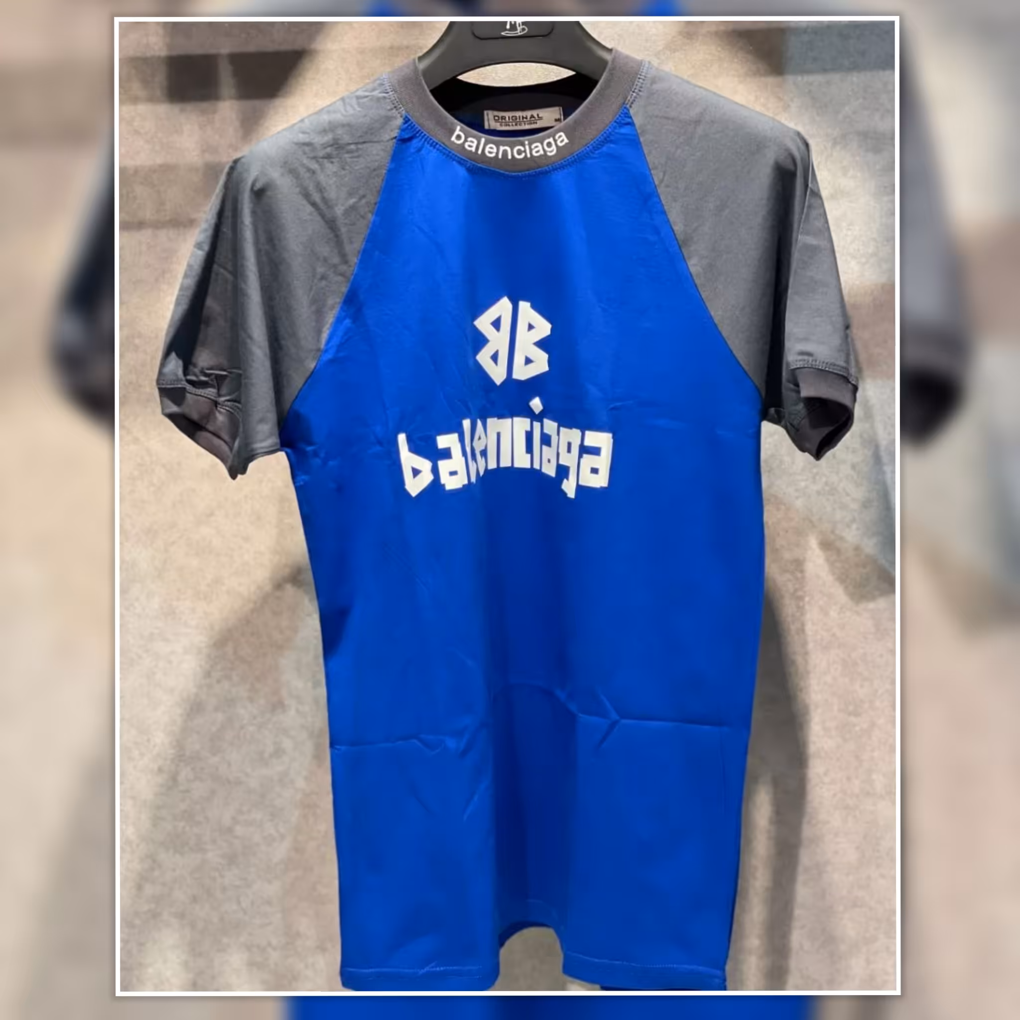 تیشرت مردانه یقه گرد BALENCIAGA رنگ آبی -طوسی