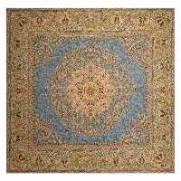 رومیزی ترمه مربع ابریشم کد TRM91  تار سفید  رنگ آبی روشن  آستر کرم