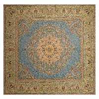 رومیزی ترمه مربع ابریشم کد TRM91  تار سفید  رنگ آبی روشن  آستر کرم