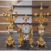 ساعت و شمعدان برنزی مدل لانچینی فورتیک با سنگ ویوله کد 483 (ساعت و شمعدان برنجی)