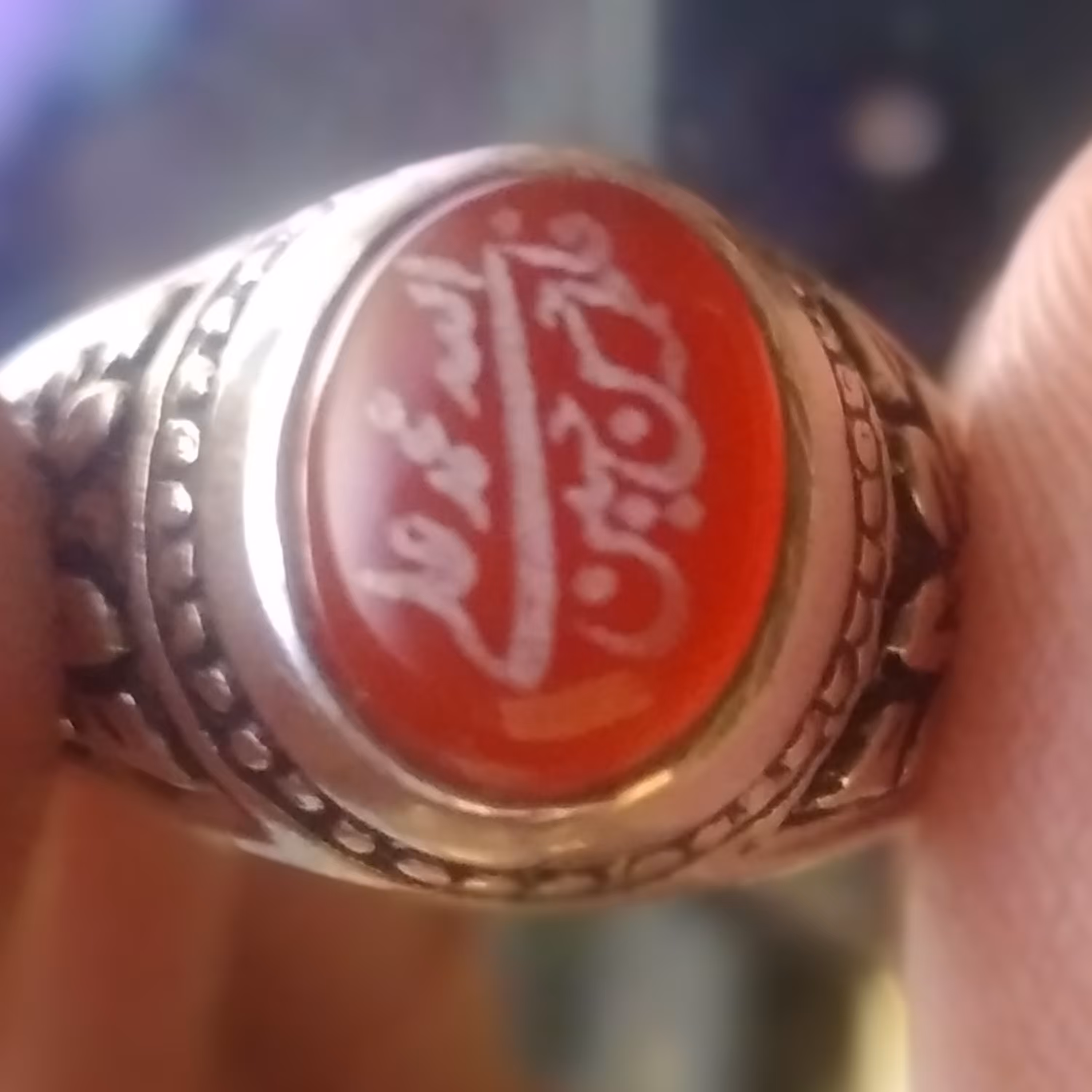 انگشتر نقره مردانه با سنگ عقیق با اسم پنج تن 