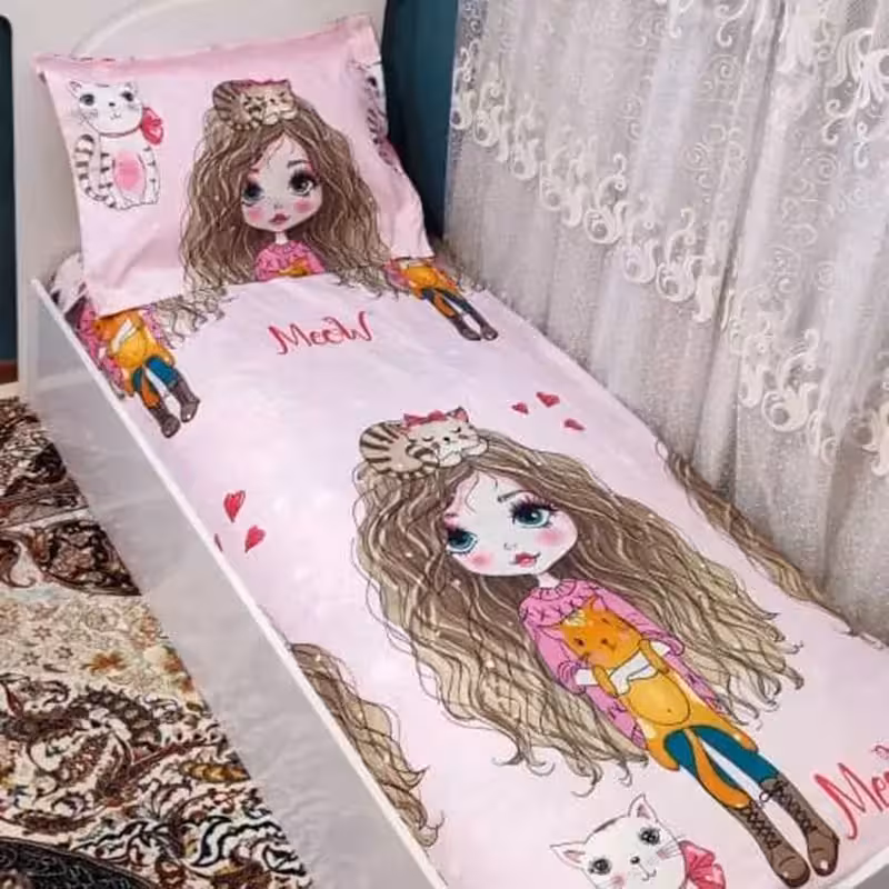 روتختی یک نفره دخترانه کشدوزی شده طرح دختر موفر فری