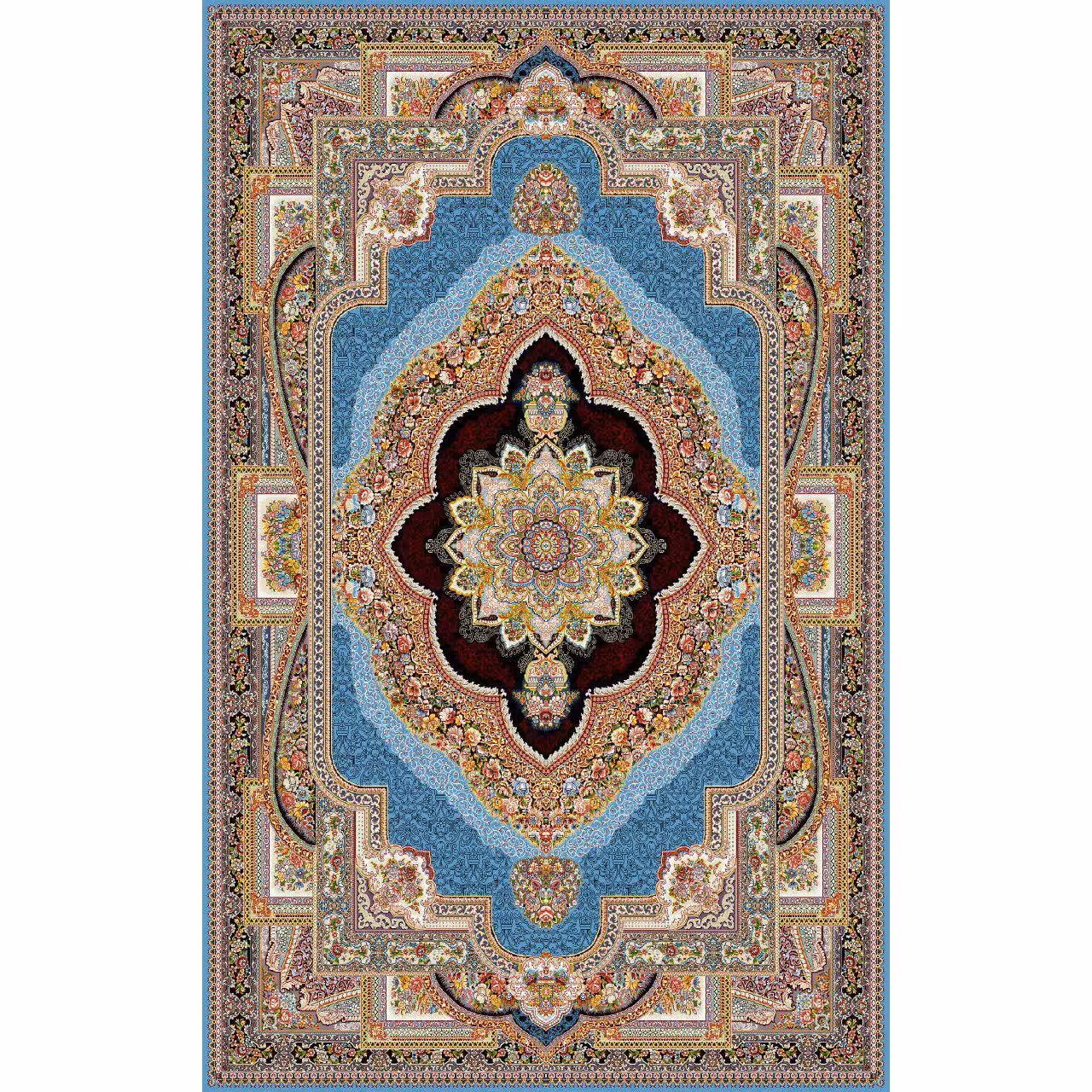 فرش طرح باغ معلق آبی رنگ 700 شانه 12 متری